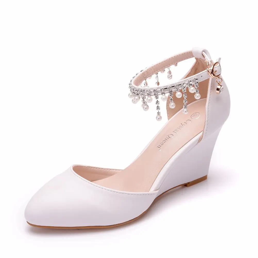 

2021 Spring And Summer New Sexy Fashion Stiletto Pointed Toe Sandals Buckle Beading Shoes Women's Wedges High Heels H0066