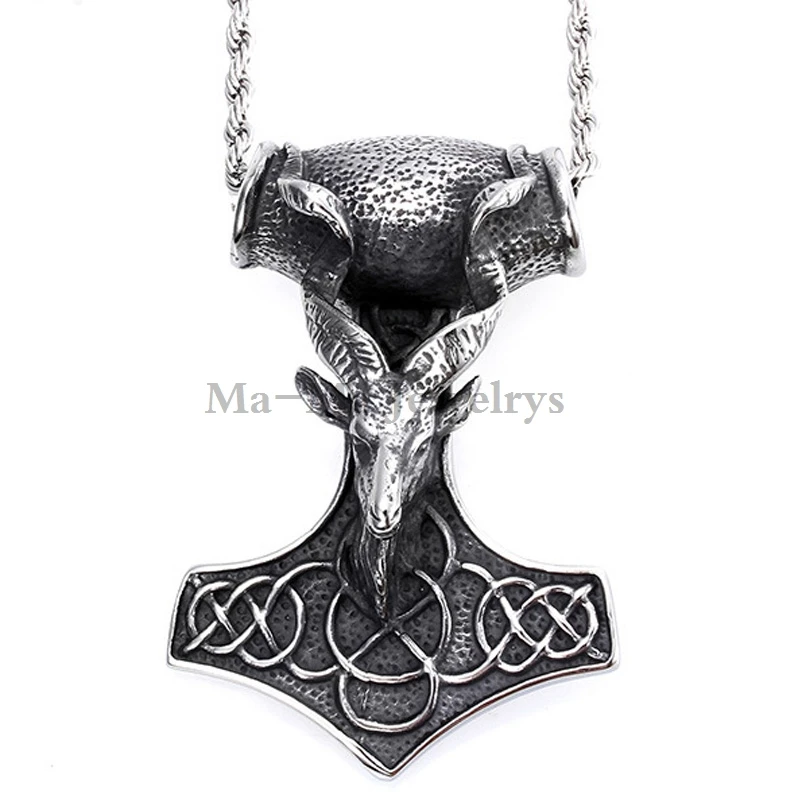 

Punk Mens 316L Stainless Steel Huge Goat Head Pendant Necklace 24"
