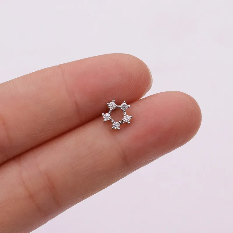 FZHH054200805 TTLIFE Various Crystal Flower Cartilage Piercing Helix Jewelry Stainless Steel CZ Ear Stud Tragus Cartilage Conch Earring Stud - Окраска металла: FZHH054200805