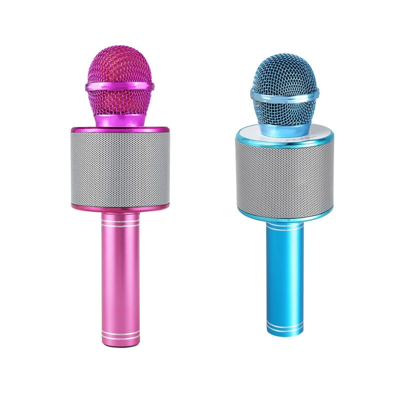 2 Pcs Wireless Karaoke Microphone Portable Bluetooth Mini Home KTV for Music Playing and Singing Speaker Player Selfie PHONE PC |