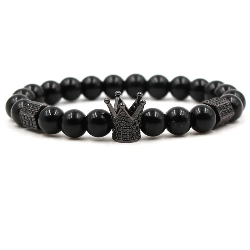 

Classic Bright black Stone beads manual Bracelets Pave CZ Crown Creative DIY Bracelets Bangle for charm Men&Women Trendy Jewelry