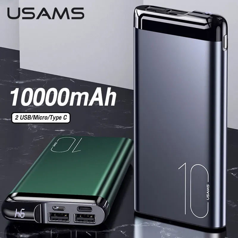 

USAMS 10000mAh Power Bank Dual Usb Type C Ports Powerbank For Xiaomi 10/iphone 11/Huawei P40 Mobile External Battery Power bank