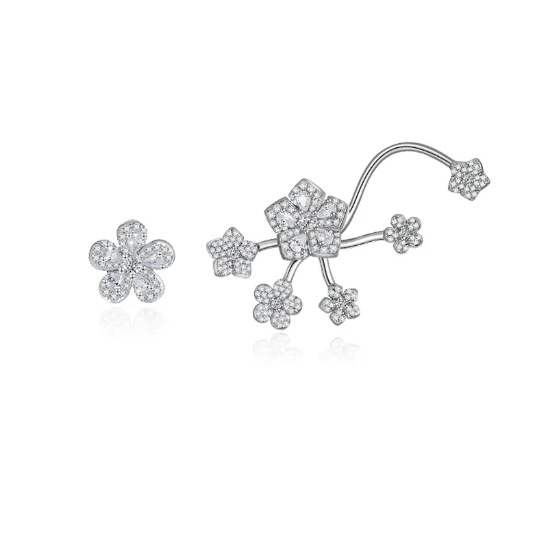 

【MeibaPJ 】Fashion Luxury Brand S925 Sterling Silver Flowers Blooming Asymmetric Earrings French Chic Fine Weddings Jewelry
