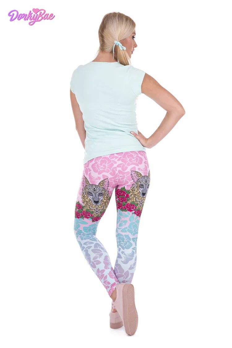 Розовые зеленые синие цветы волк Сексуальные Спортивные Леггинсы из полиэстера