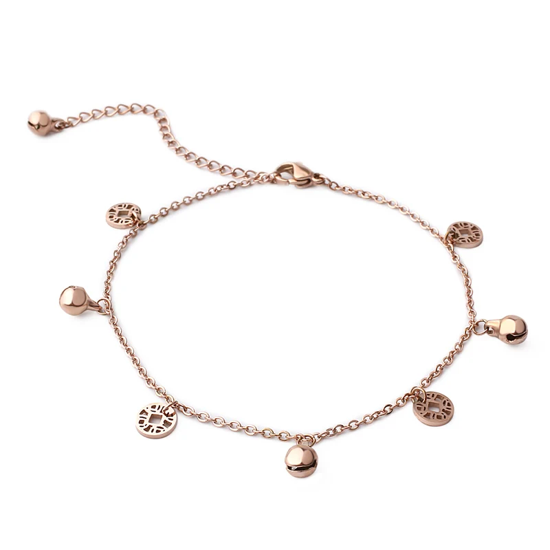 Rose Gold FINE4U B211 розовое золото цвет звено цепи браслет для женщин нержавеющая сталь милые круглые шарики ювелирные изделия с бриллиантами подарки - Окраска металла: Rose Gold