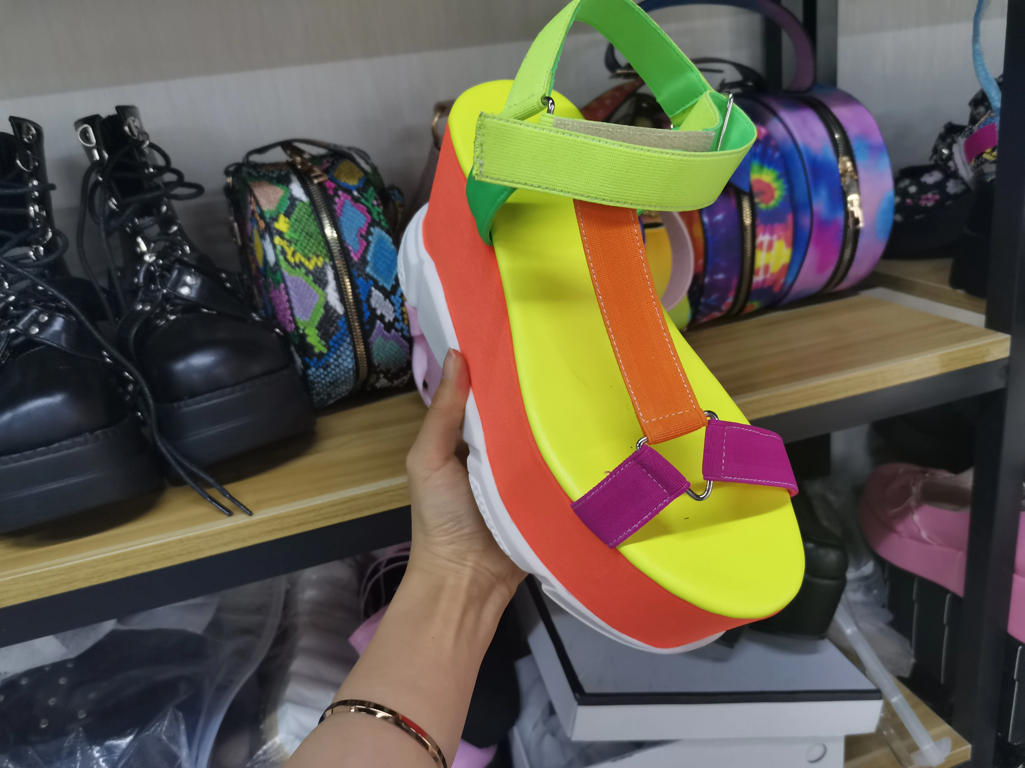 ins hot sale multicolor open toe platform wedges brand women sandals summer punk colorful design casual leisure shoes women free global shipping