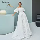 Женское кружевное платье Verngo, винтажное платье невесты трапециевидной формы с длинными рукавами-фонариками и вырезом лодочкой, 2021