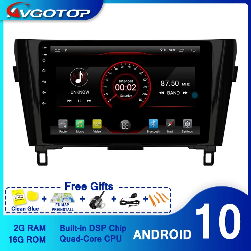 AVGOTOP Android 10.0 GPS Car Radio DVD Player For NISSAN QASHQAI 2014-2017 Support car without screen or small 4.3&quot | Автомобили и