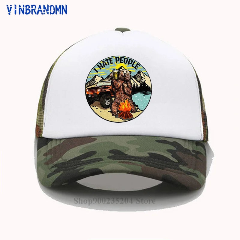 

Vintage Bear Shuh Duh Fuh Cup unisex hat Retro I Hate People Beer Camping Lover casual hats Summer Leisure hip hop baseball caps