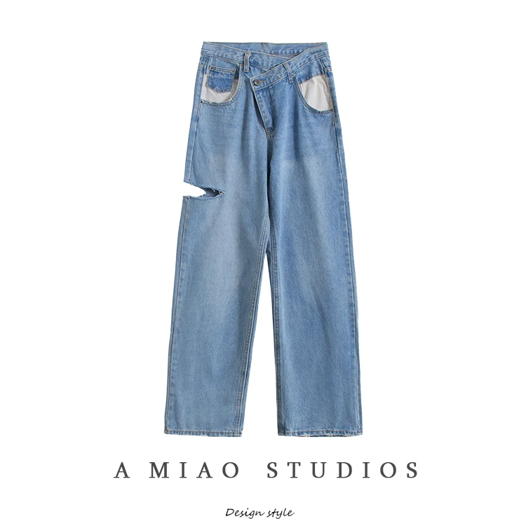 

Новинка Весна 2021, женские шикарные элегантные брюки папы с карманами, свободные и нестандартные брюки с талией, джинсы BF Mop