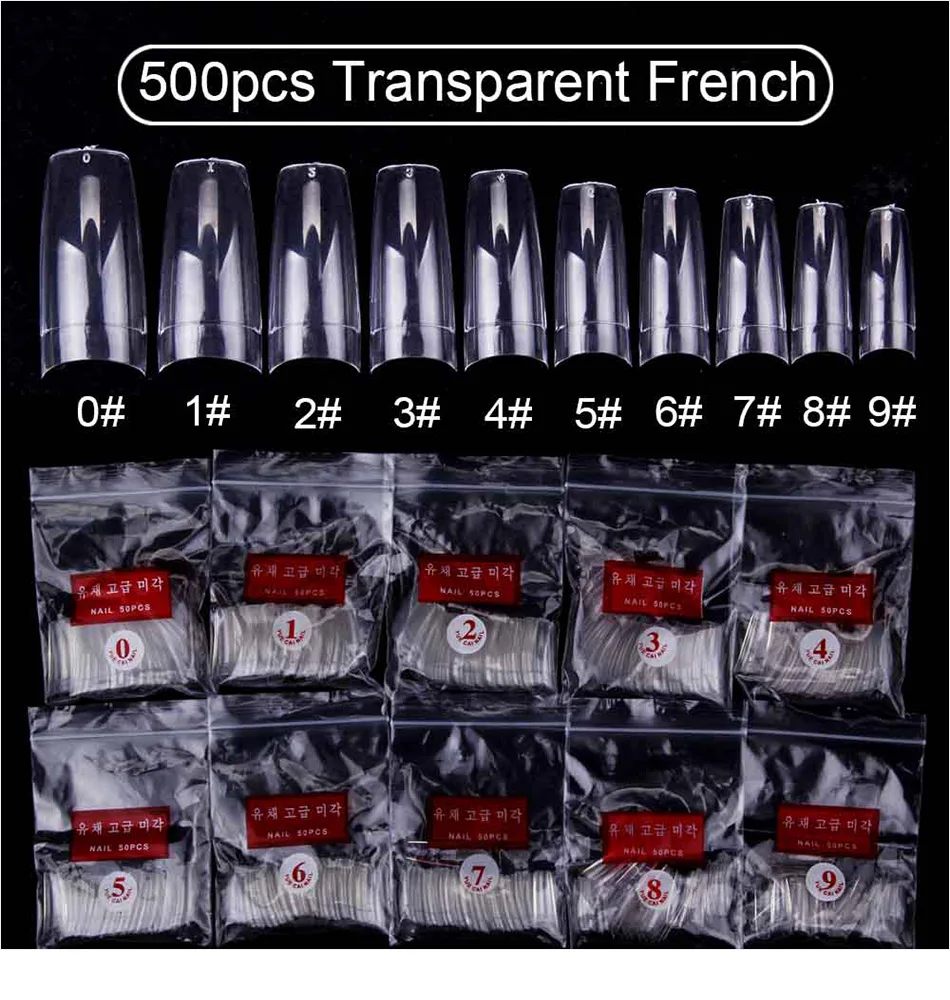 500 шт./упак. накладной Маникюр для кончиков ногтей УФ гель Ультра с 10 размерами для прозрачных белых натуральных французские накладные акриловые капсула для ногтей советы