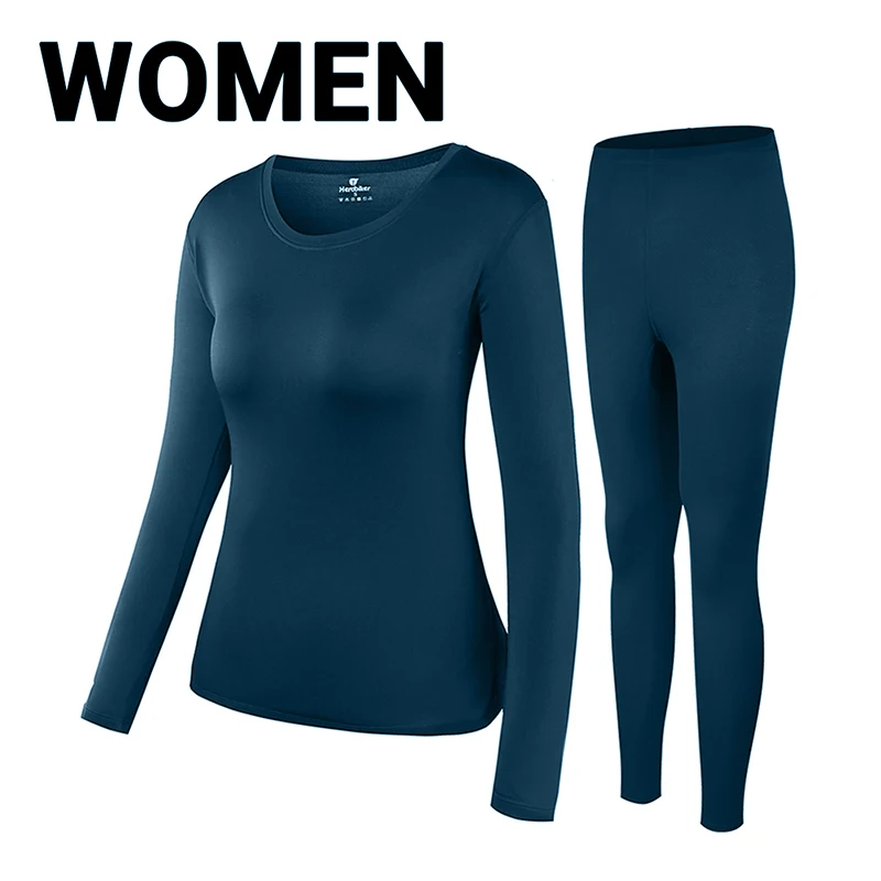 Women Blue HEROBIKER, мужское термобелье, костюмы, набор, мотоциклетные, лыжные, зимние, теплые, базовые слои, плотные, кальсоны, топы и штаны, набор - Цвет: Women Blue