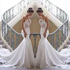 2020 Дешевое кружевное пляжное свадебное платье-Русалка атласное кружевное платье с аппликацией в стиле бохо свадебное платье для невесты BC0190