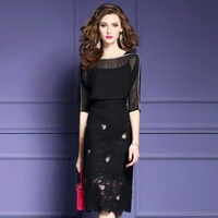 lady summer office embroidery dress floral autumn women clothing plus size sexy club patchwork knee length pencil dresses