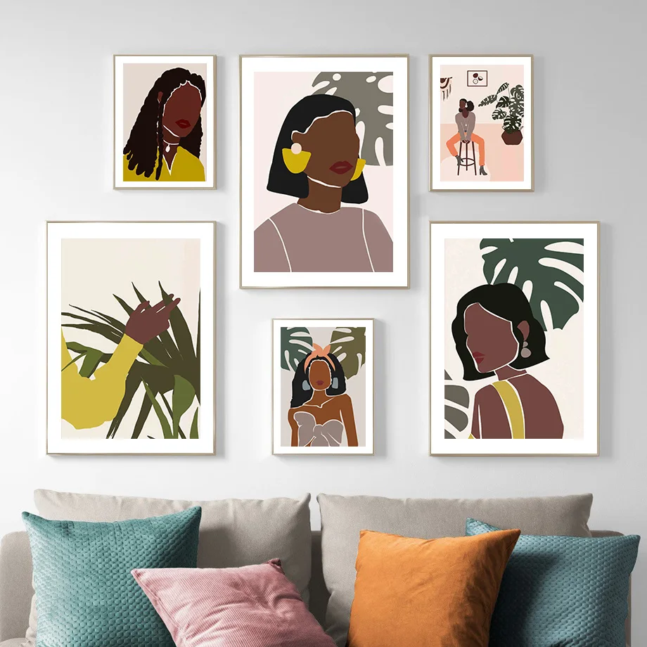 

Abstract Black Womans Monstera Bedroom Wall Art Canvas Painting Nordic Posters And Prints Wall Pictures For Living Room Decor