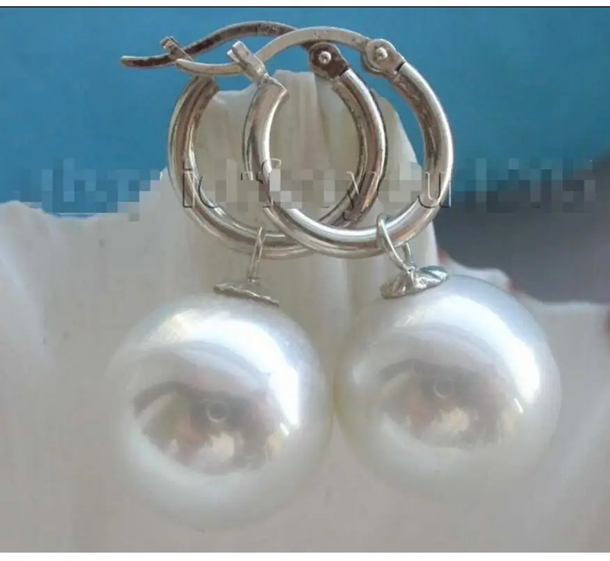 Бесплатная доставка натуральные 16 мм белые круглые жемчужные серьги