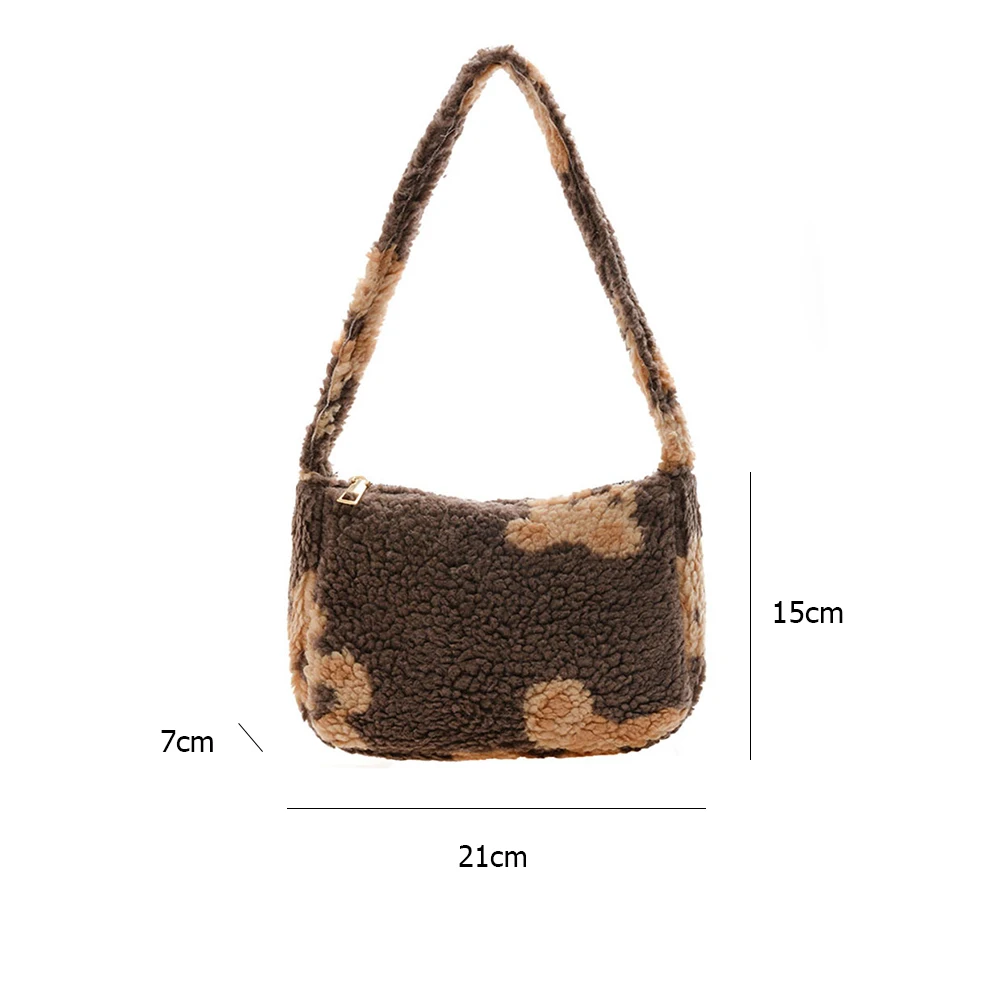 

Cartoon Women Purses Handbag Bear Print Casual Shoulder Bag Female Small Underarm Bag Ladies Woollen Top-handle Clutches