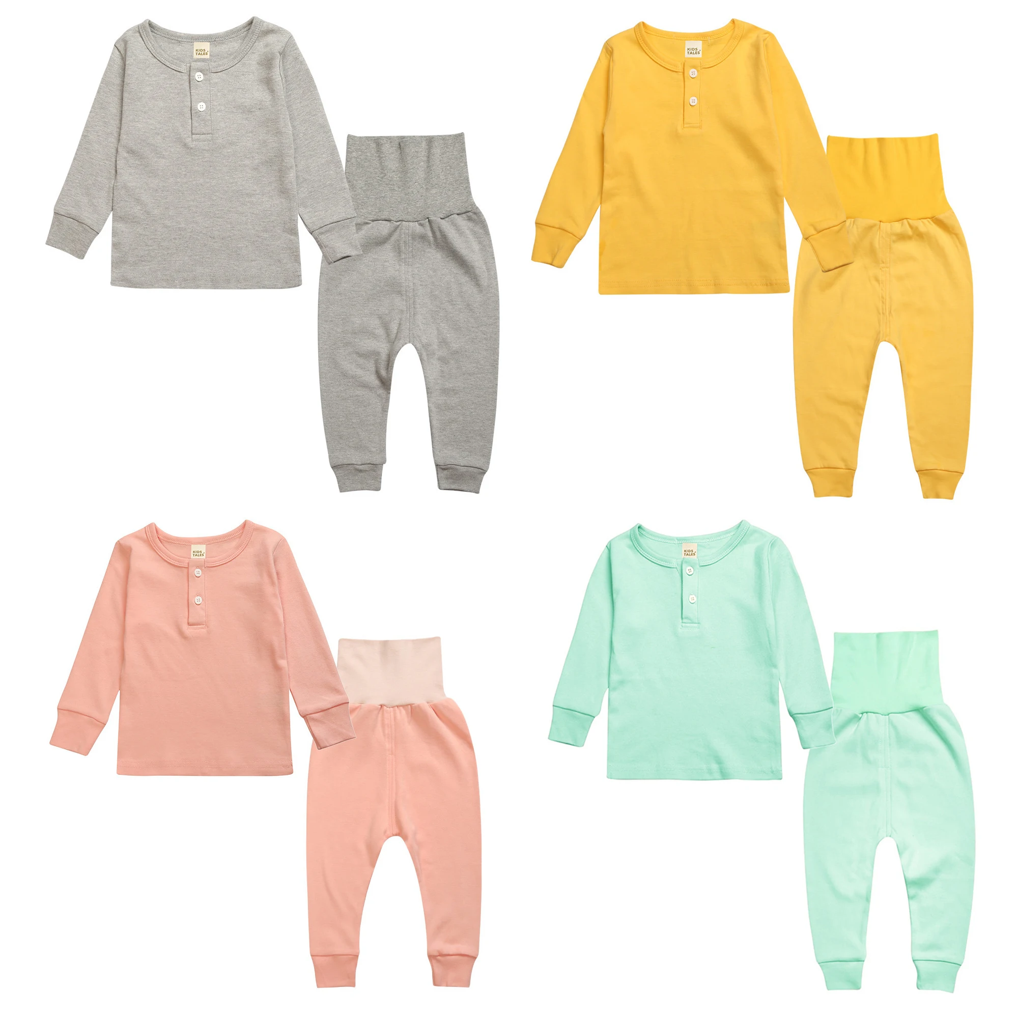 Детские пижамы весна осень однотонная модель для маленьких девочек 2 шт. наряд