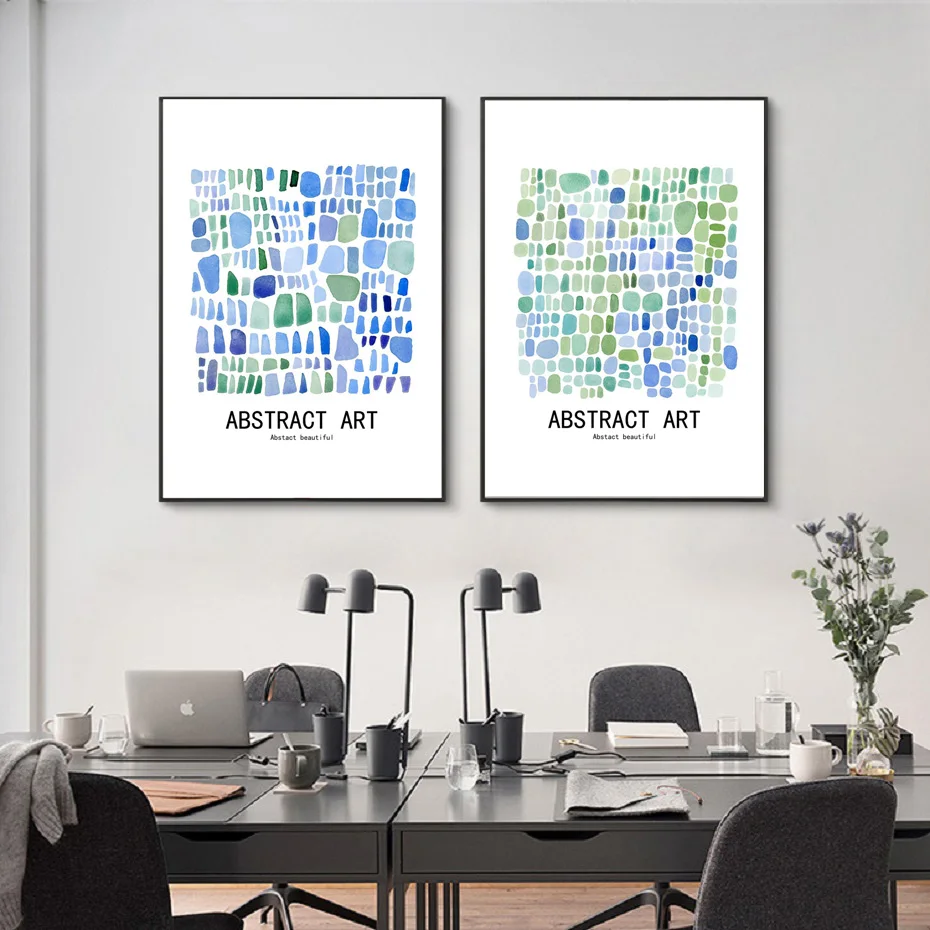 

Nordic Minimalist Abstract Art Wall Art Canvas Paintings Green and Blue Spots Wall Art Prints and Posters Living Room Home Decor