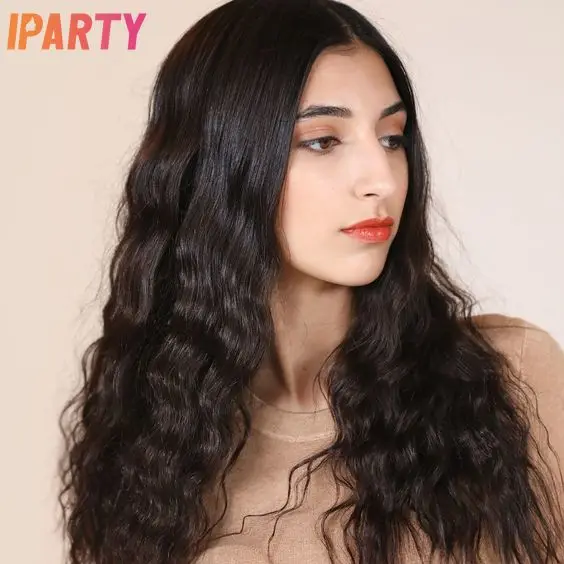 Глубокая волна темно коричневый синтетический парик средней части для Для