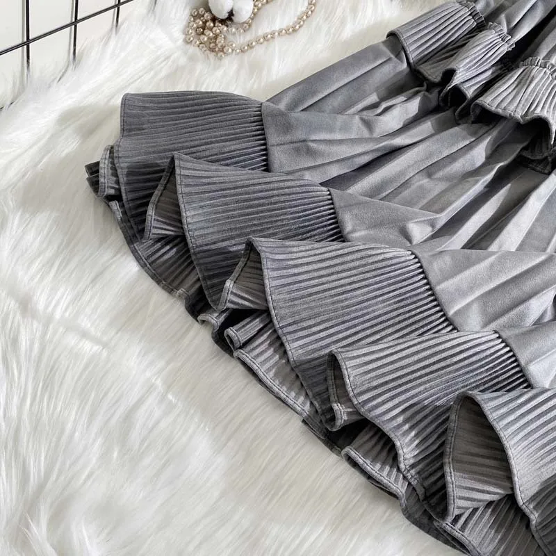 

Corduroy Mid-Length Winter Pleated Skirts Women High Waist Irregular Solid Casual Female Skirt Fashion Vintage Womens Skirt 2020