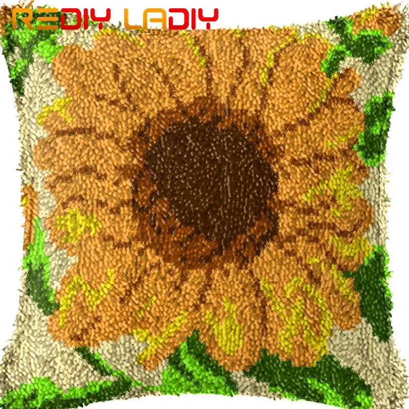 Latch Hook Cushion Sunflowers Pre-Printed Canvas Front Acrylic Yarn Crochet Pillow Case Kits Sofa Bed Home Decor | Дом и сад