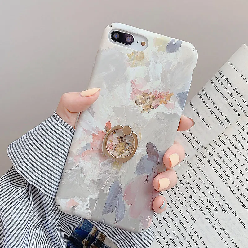 IK68-OLeafOilFlower SoCouple чехол с кольцом для iphone X 11 Pro Max чехол для iphone XR Xs max 7 8 6 6s plus растительный лист узор накладка держатель для телефона - Цвет: IK68-OLeafOilFlower