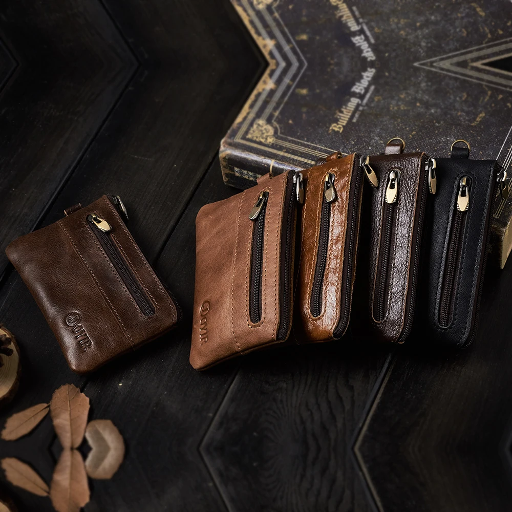 Кошелек для монет и кредитных карт из натуральной кожи с молнией для мужчин и женщин, винтажный, узкий и короткий, новый.