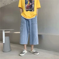 denim shorts mens summer thin section tide brand ins loose straight tooling wide leg pants japanese trend seven point pants