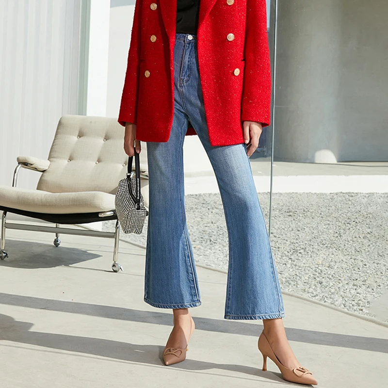 Женские джинсовые брюки SISPELL с расклешенным подолом высокой талией широкие штаны