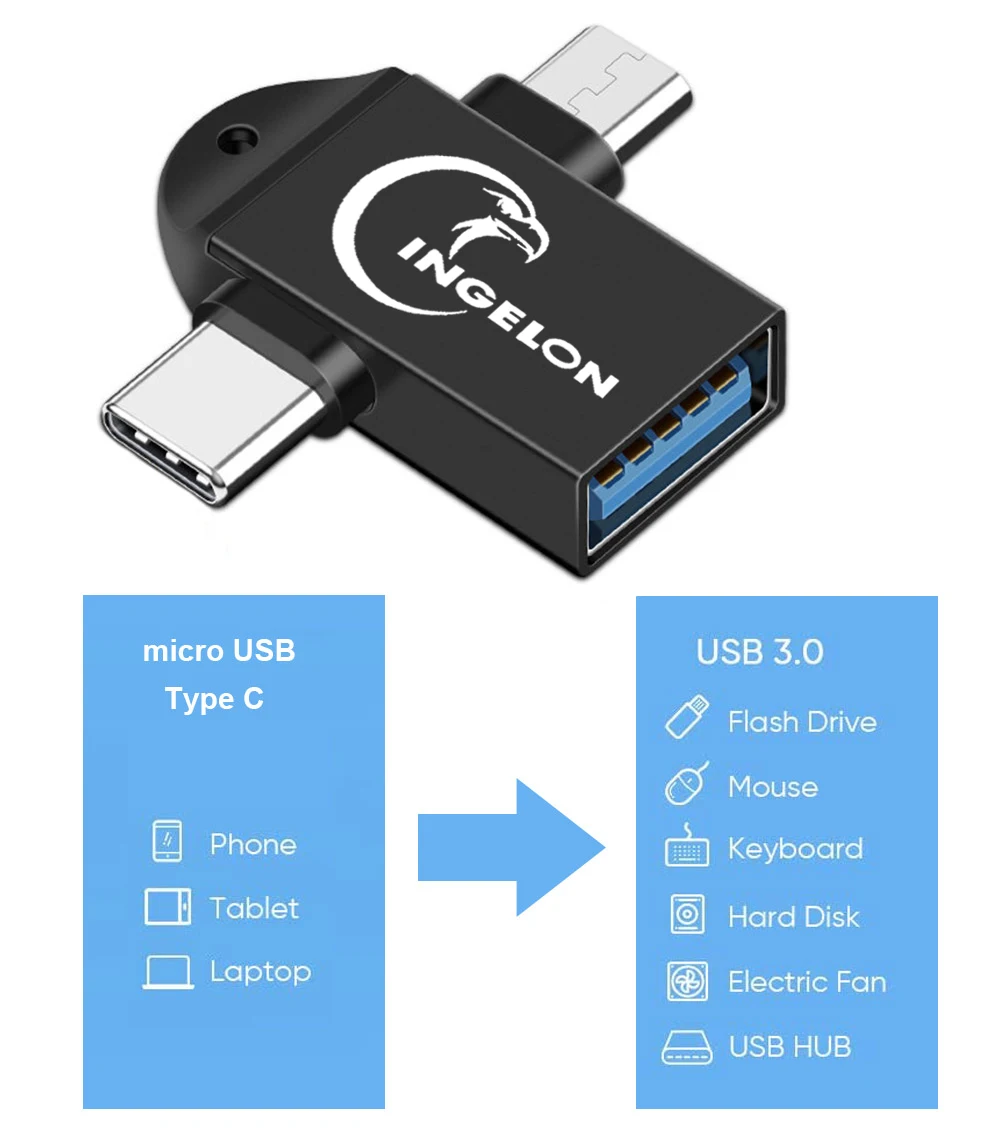 Promotional 2 in 1 OTG Converter USB 3.0 to Micro and Type C Adapter USB3.0 Data Mobile Phone |