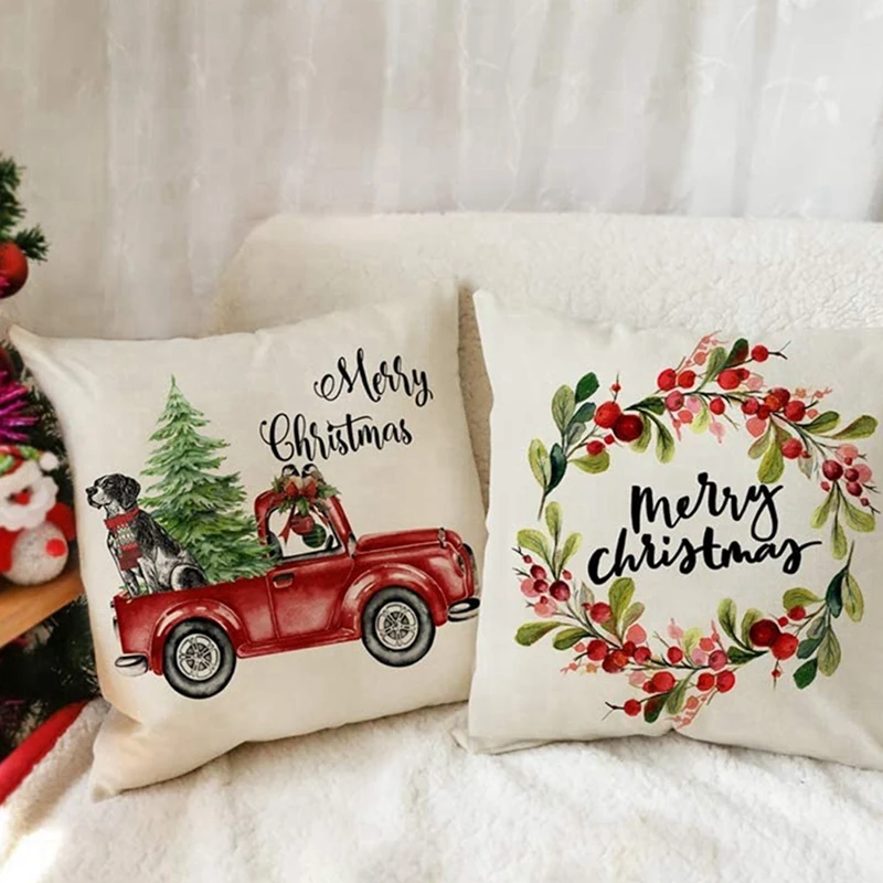 

100 Pcs Christmas Ball Box Set & 4 Pcs Christmas Pillow Covers