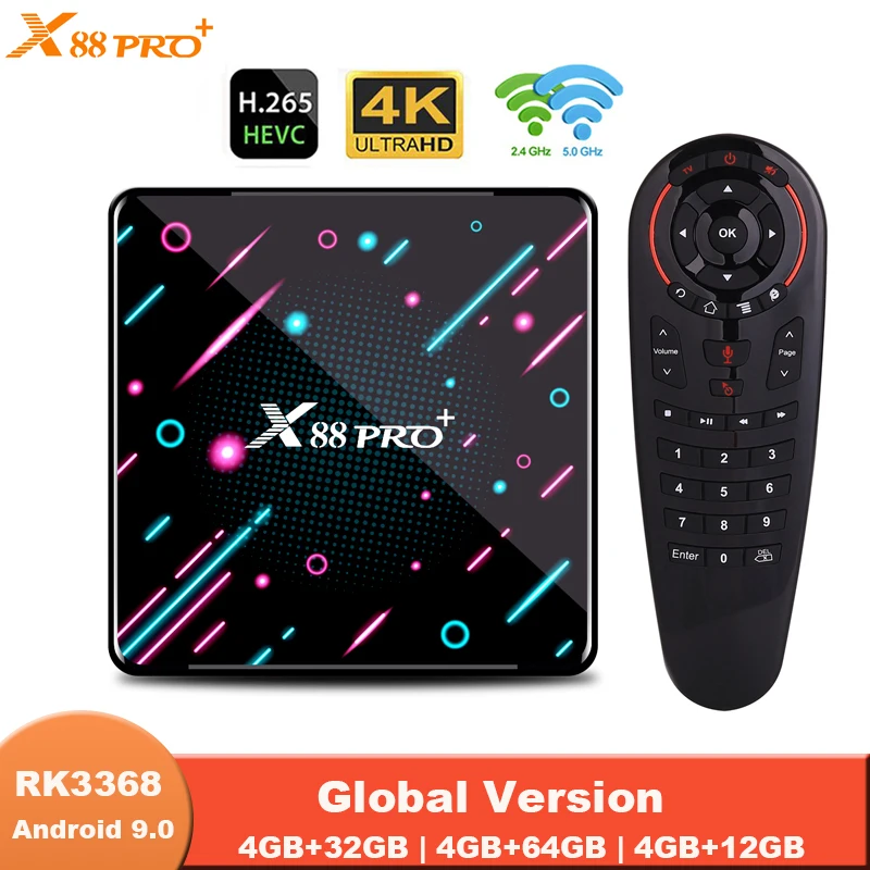 X88 PRO Plus Android Tv Box RK3368 8 Восьмиядерный 9 0 4K (3840x2160 пикселей) H.26 SetTop 4 ГБ DDR3 32GB128GB