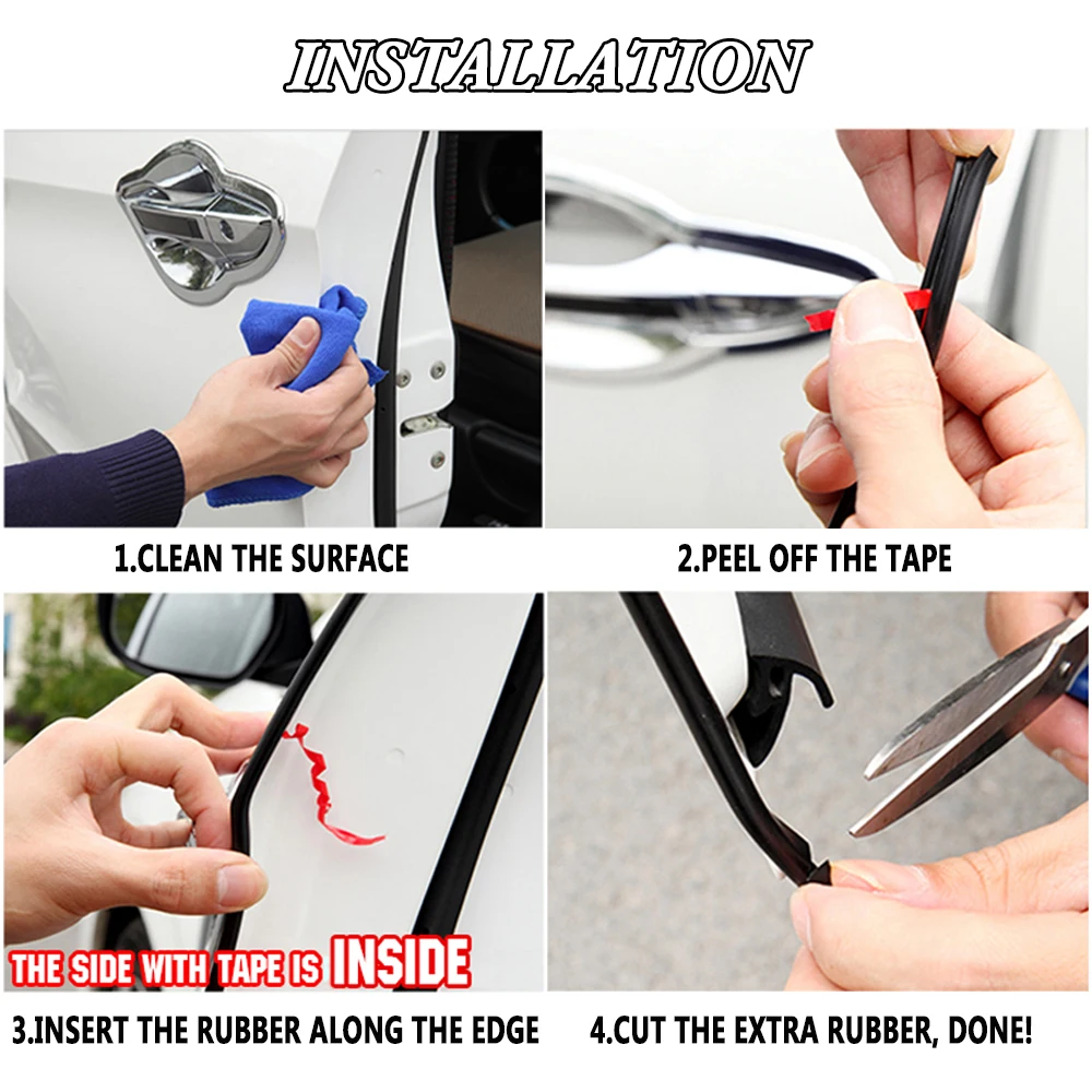 5M Black Car Door Scratch Strip Protector Guard Chip Rubber Seal Hood Tail Gate Sticker Trim Styling Bezel Molding Garnish | Автомобили и