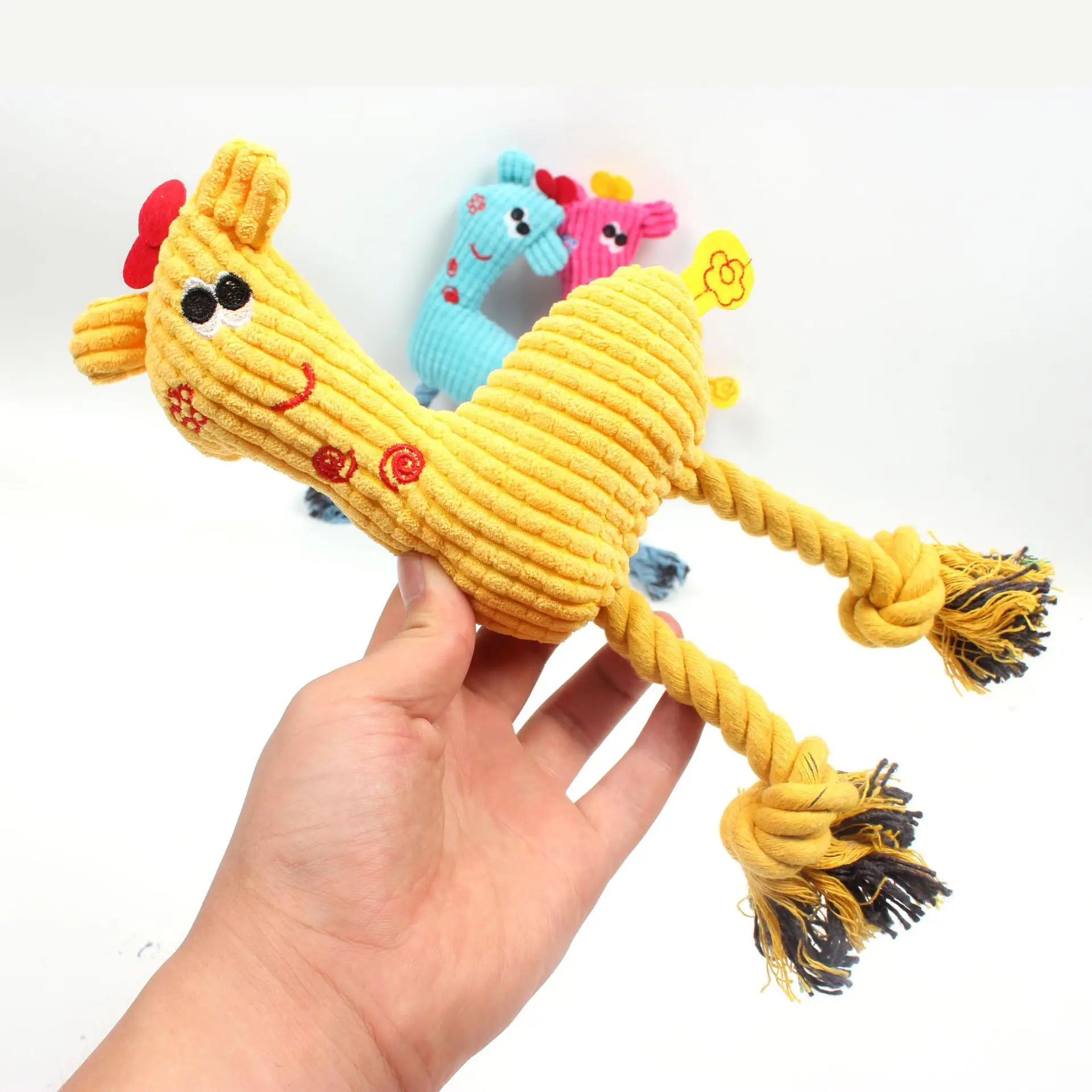 

Fleenel Fabric Plush Squeak Deer Shape Dog Bite Toy with Rope and Sounder Inside Bright Color Fits All Dogs