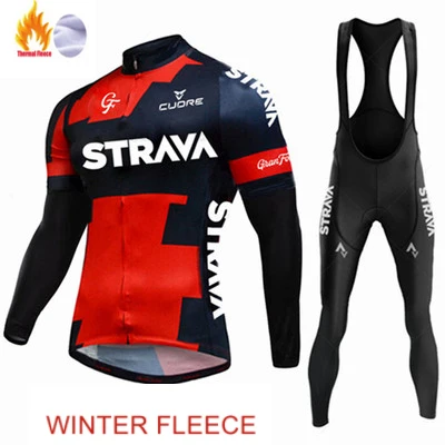 

NEW STRAVA Cycling Suit Man Winter Bicycle Set Thermal Fleece bicycle Clothing Long Sleeve red Sportswear 2022 team Cycling Suit