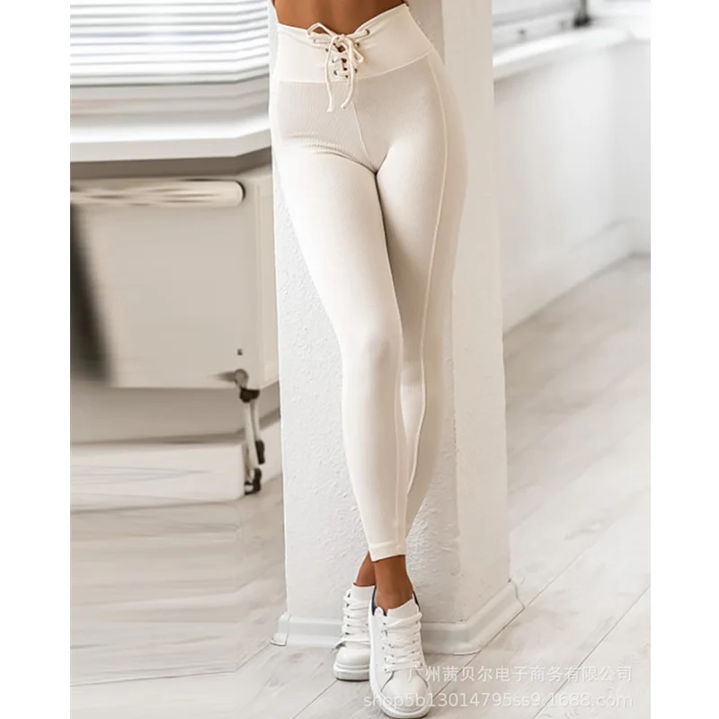 

Mandylandy женские сексуальные обтягивающие брюки, женские элегантные эластичные тренировочные брюки с завязками и высокой талией