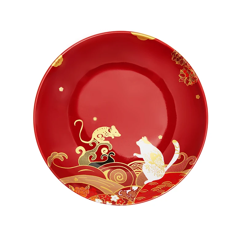 

Chinese red simple new bone porcelain Chinese tableware bowl soup bowl dinner plate spoon set gift box