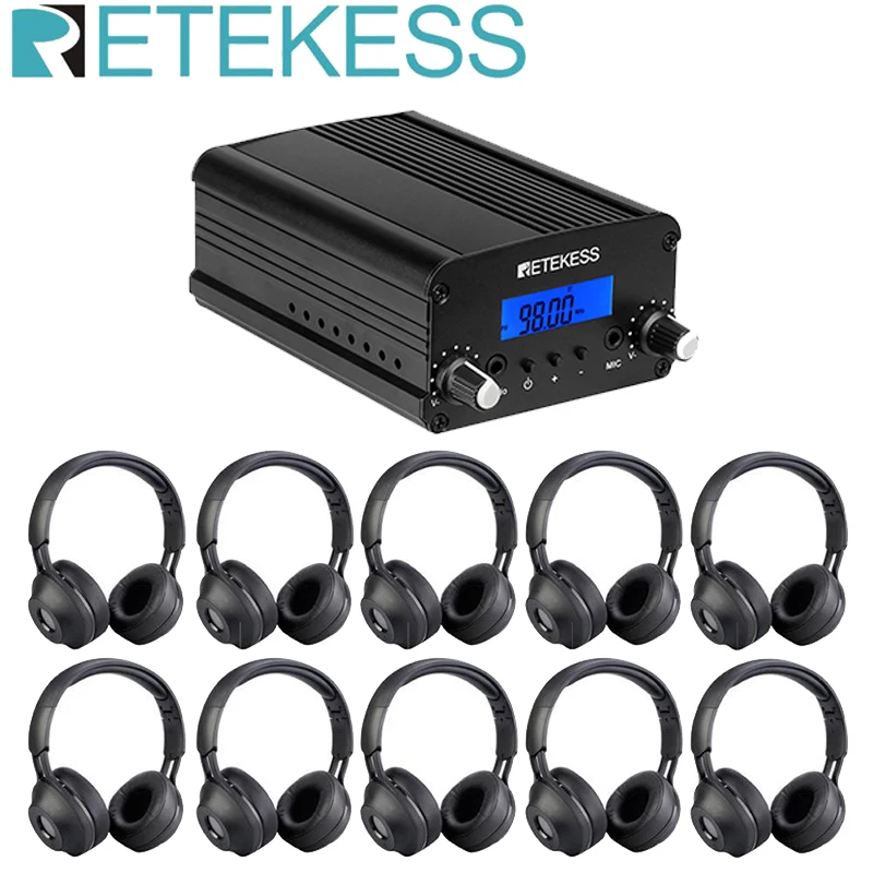 Беспроводной fm передатчик Retekess TR509 стерео радиостанция + 10 шт. TR104 наушники для
