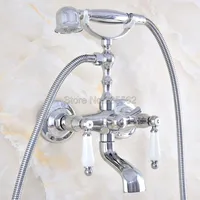 Chrome Brass Bathroom Tub Faucet W/Hand Shower Sprayer Clawfoot Mixer Tap Wall Mounted  Ltf873