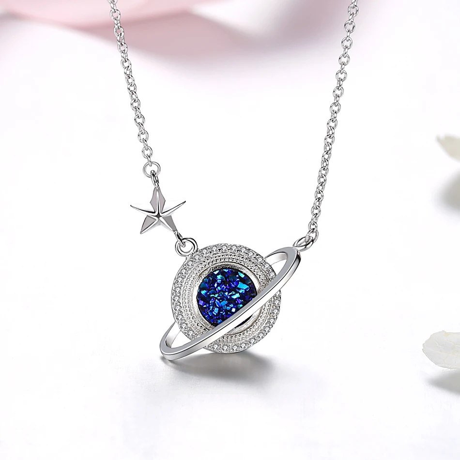 Ожерелье женское из серебра 100% пробы с подвеской в виде планеты | Украшения и
