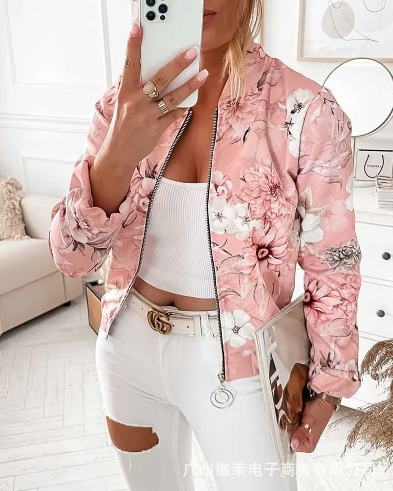 

Women's Jacket Fashion Clothing 2021 Women's Clothing Autumn New Long Sleeve Printed Zipper Jacket Coat Women's Top