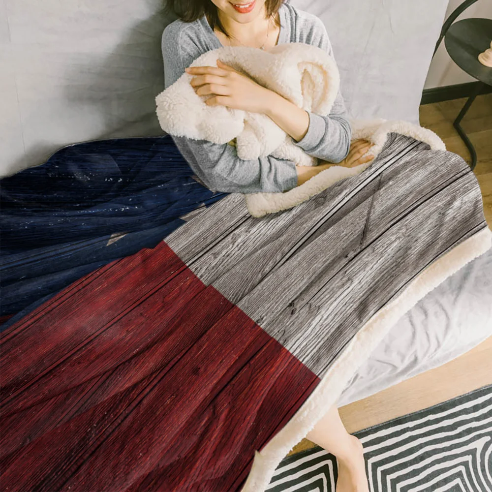 Winter Cashmere Sherpa Blanket Texas Flag Vintage Wood Bedspread Blankets Throws Travel Cover Personalized | Дом и сад