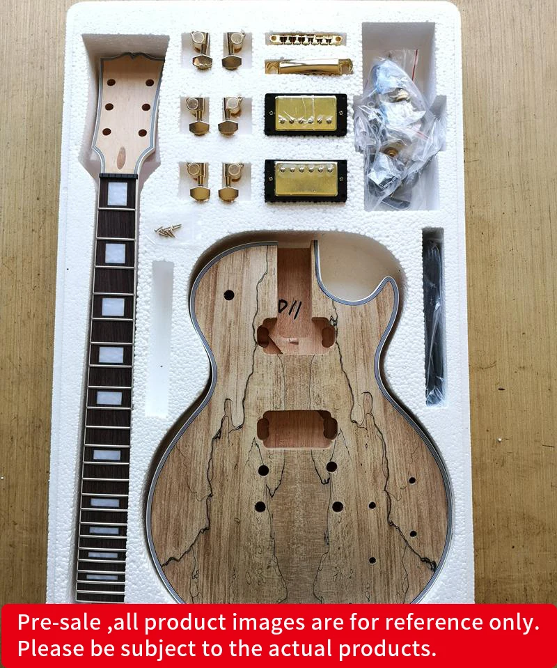 DIY LP стиль электрогитара Spalted кленовый шпон+ африканское красное дерево Okoume корпус шеи палисандр гриф набор гитары предпродажа