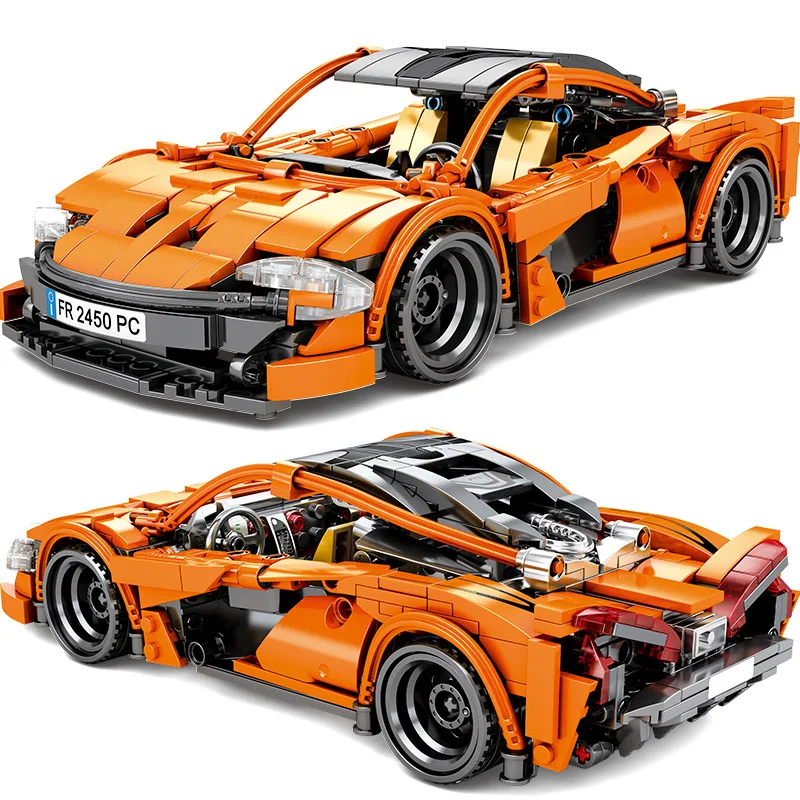 

2021 orange sports car model puzzle assembled building blocks children's toys