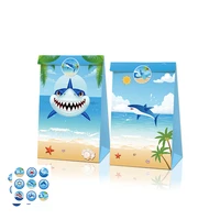 12pcslot blue sea underworld shark theme party paper bags candy box biscuit gift bags baby shower birthday favor supplies bags
