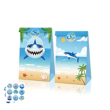 12pcs/lot Baby Sea Underworld Shark Party Paper Candy Cookie Biscuit Gift Bags Baby Shower Birthday 