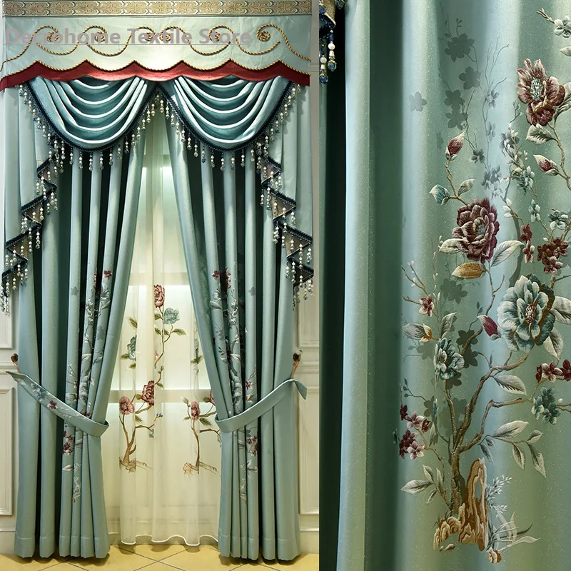 

New Chinese Style Curtain Fabric Plant Jacquard High Precision Shading Curtains for Bedroom Living Room Luxury Home Decor