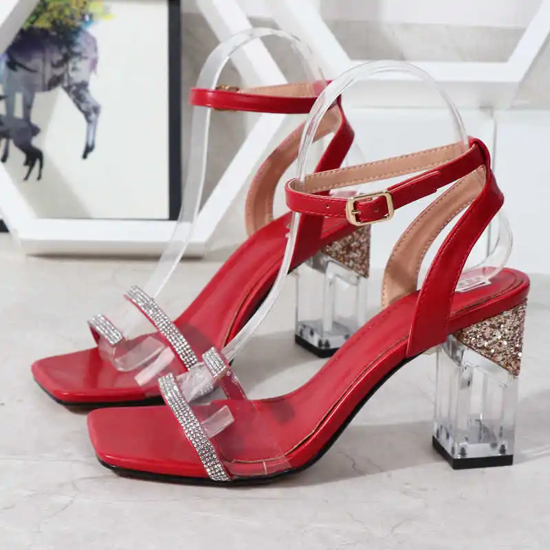 

summer new 2021 2021 new line with Rhinestone sexy high heels women comfortable thick heel fashion large sandals women