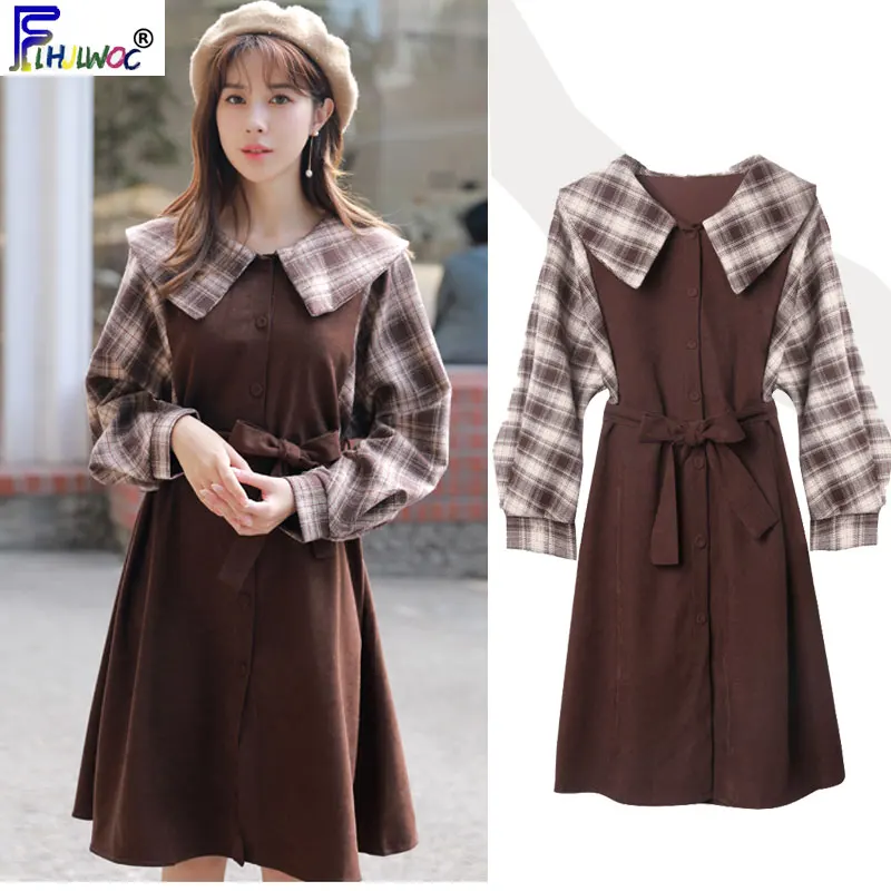 Клетчатые платья лидер продаж женское модное лоскутное винтажное платье рубашка